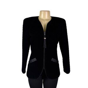 Ann Hobbs For Cattiva Womens Black Acetate Rayon Velvet Zip Jacket Size S